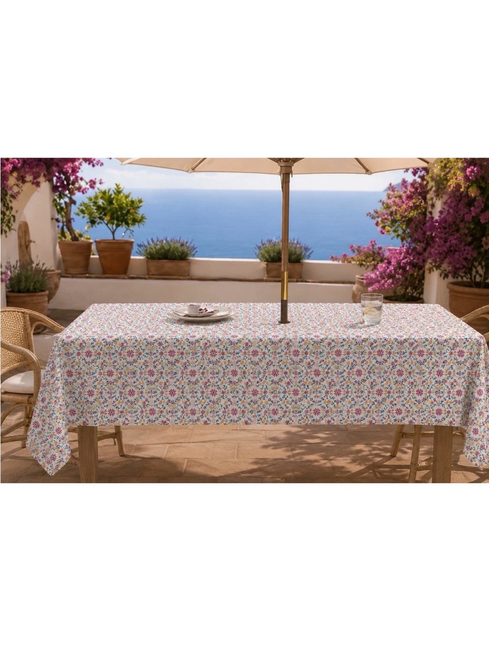 Envogue Blue, Yellow & Pink Floral Indoor/Outdoor Tablecloth